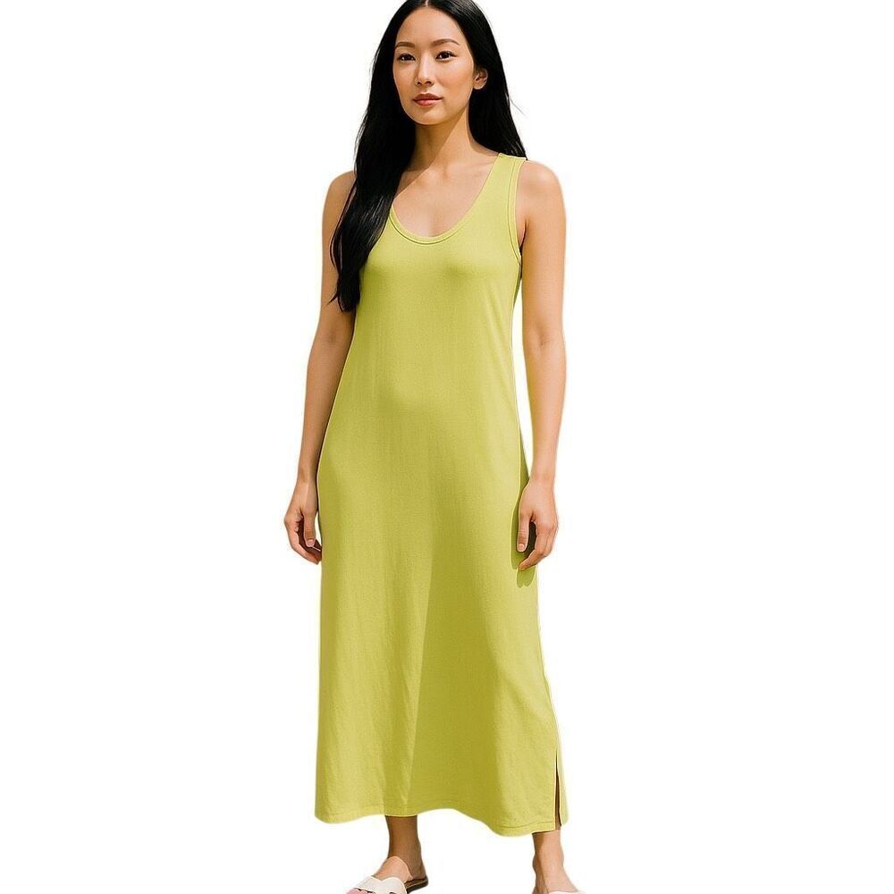 Sedge Satin Lime Green Casual Sleeveless Tank Midi Dress Size Small